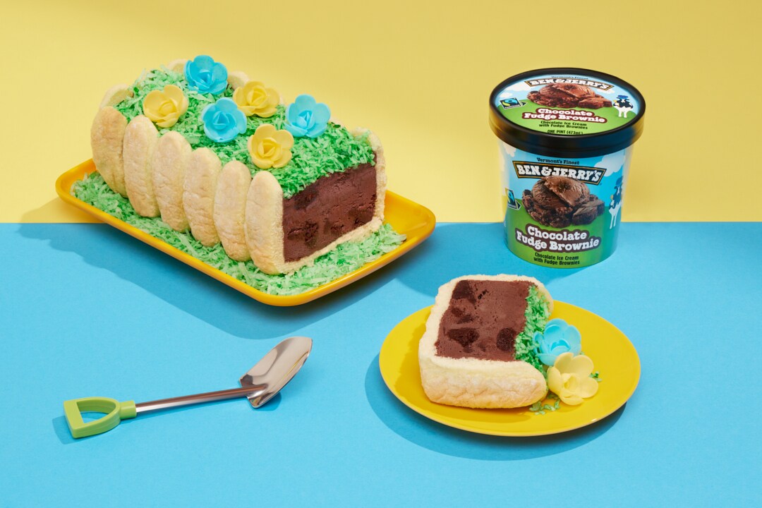 Ben & Jerry's Spring Garden Ice Cream Cake with a pint of Chocolate Fudge Brownie ice cream