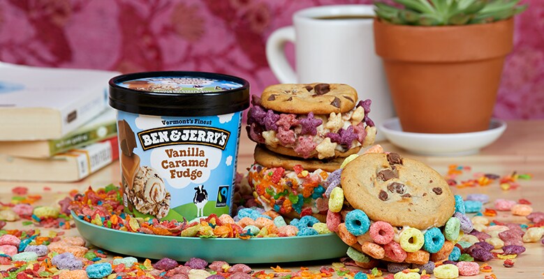 Vanilla Caramel Fudge Breakfast Cereal Ice Cream Sandwich