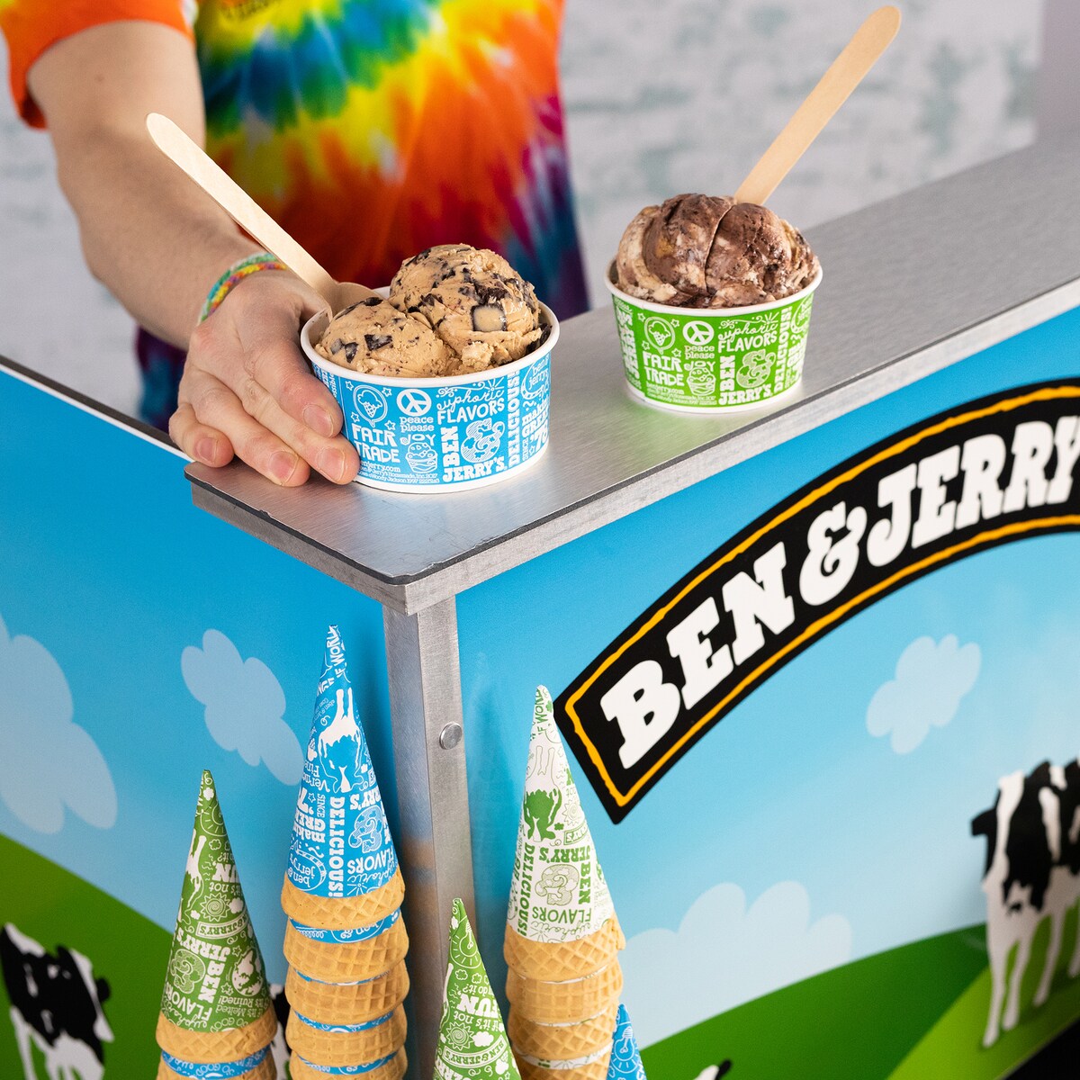 Made ice cream cups being passed to guest