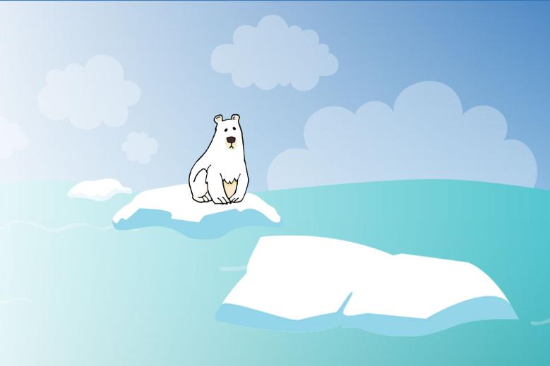 Illustration of a polar bear sitting on a glacier