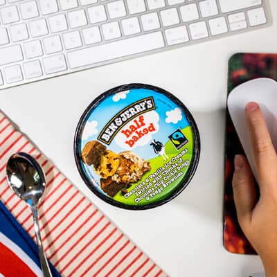 Pint of Half Baked with a computer keyboard