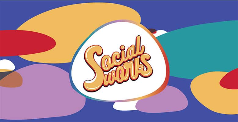 SocialWorks' logo on a colorful background.